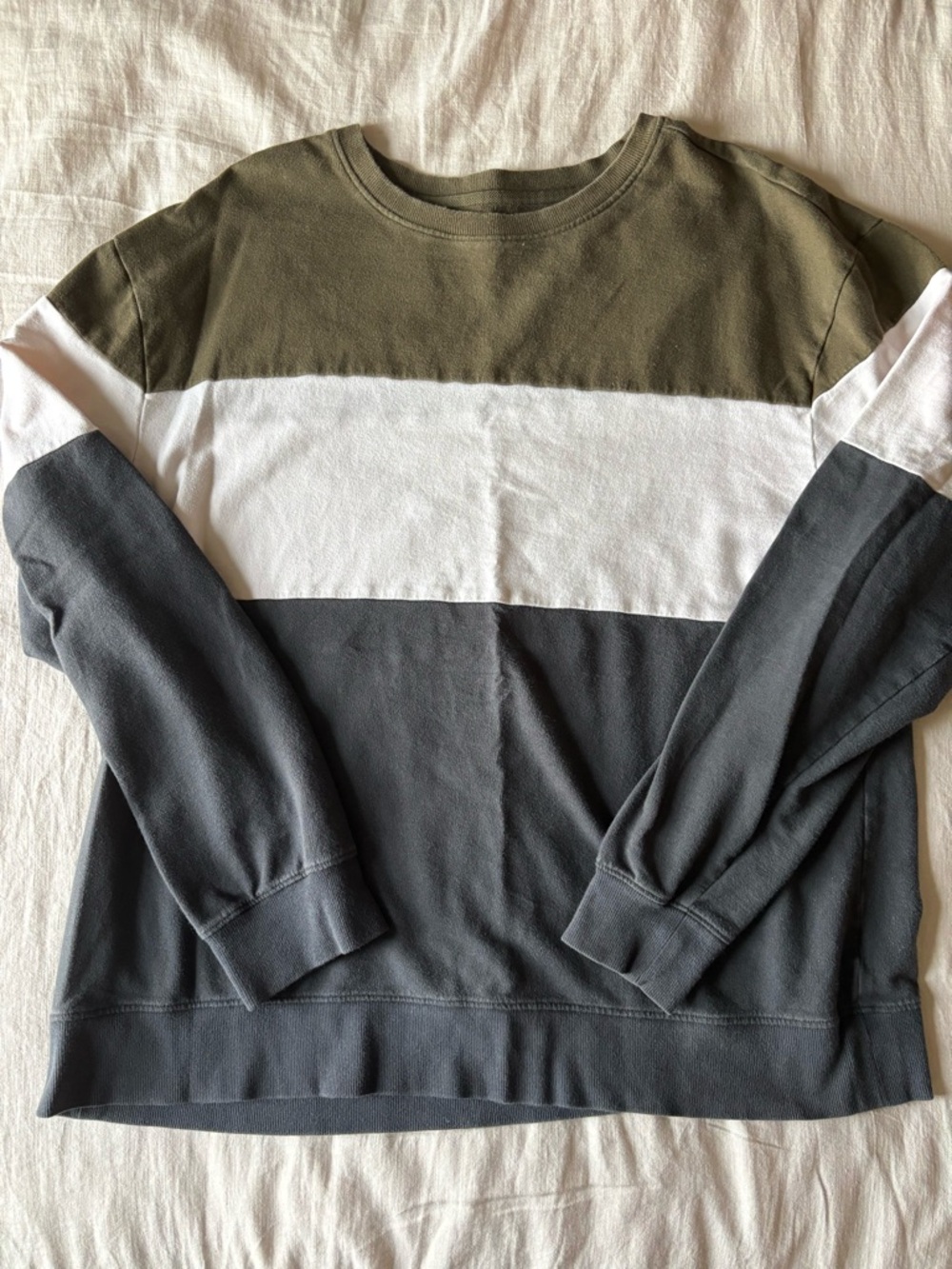 Original Use Men's Olive, White & Charcoal Colorblock Crewneck Sweater